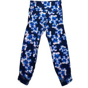 Old Navy Active Go-Dry Floral Mesh Trim Compression Leggings Blue Womens Medium